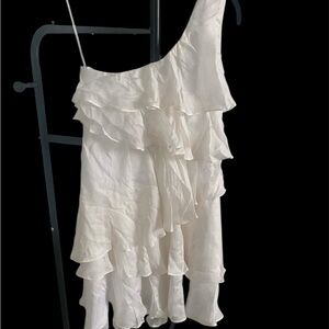 JAYGODFREY One Shoulder White Ruffle Dress